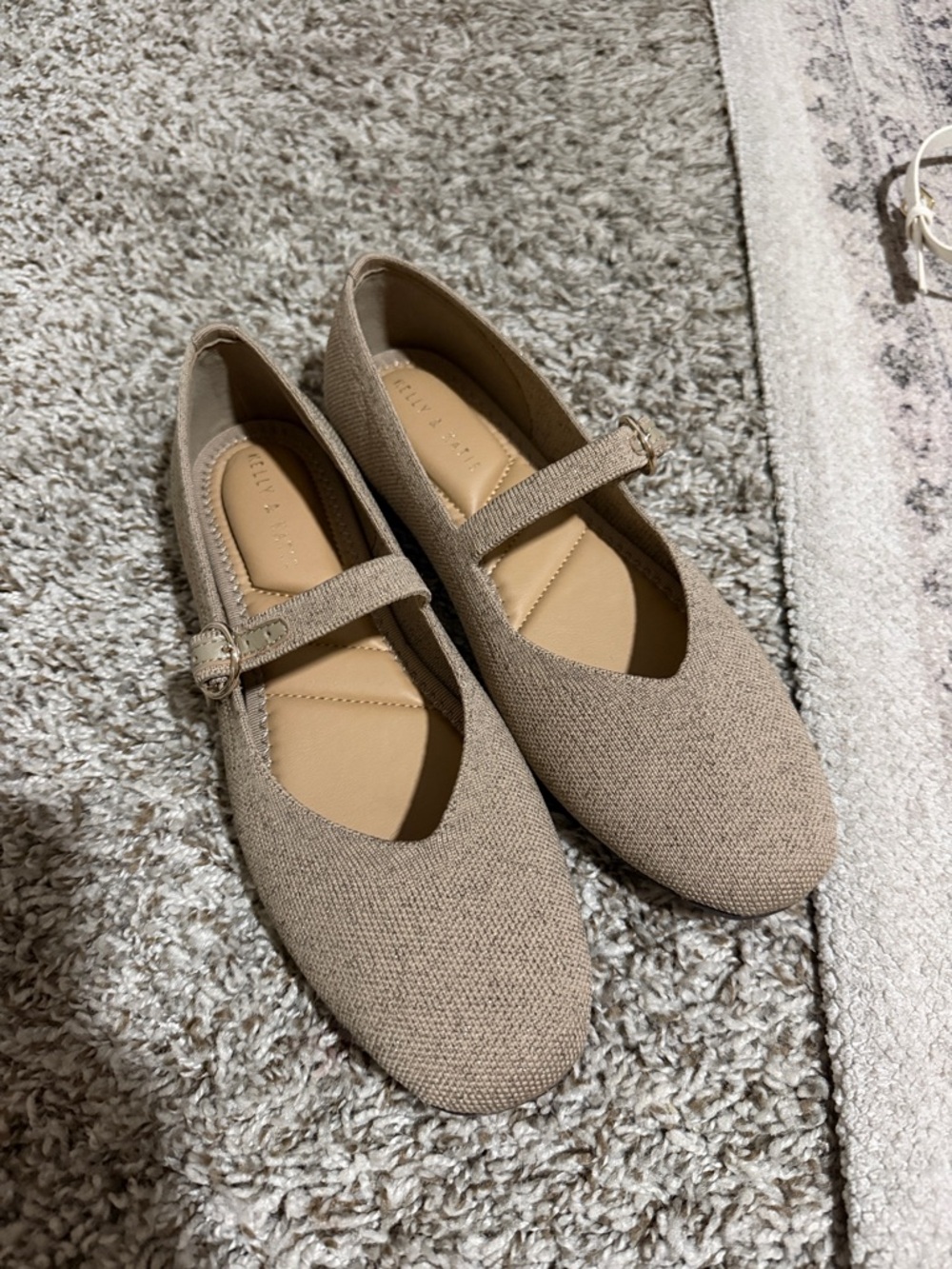 Kelly & Katie Beige Mary Jane Flats with Textured Upper